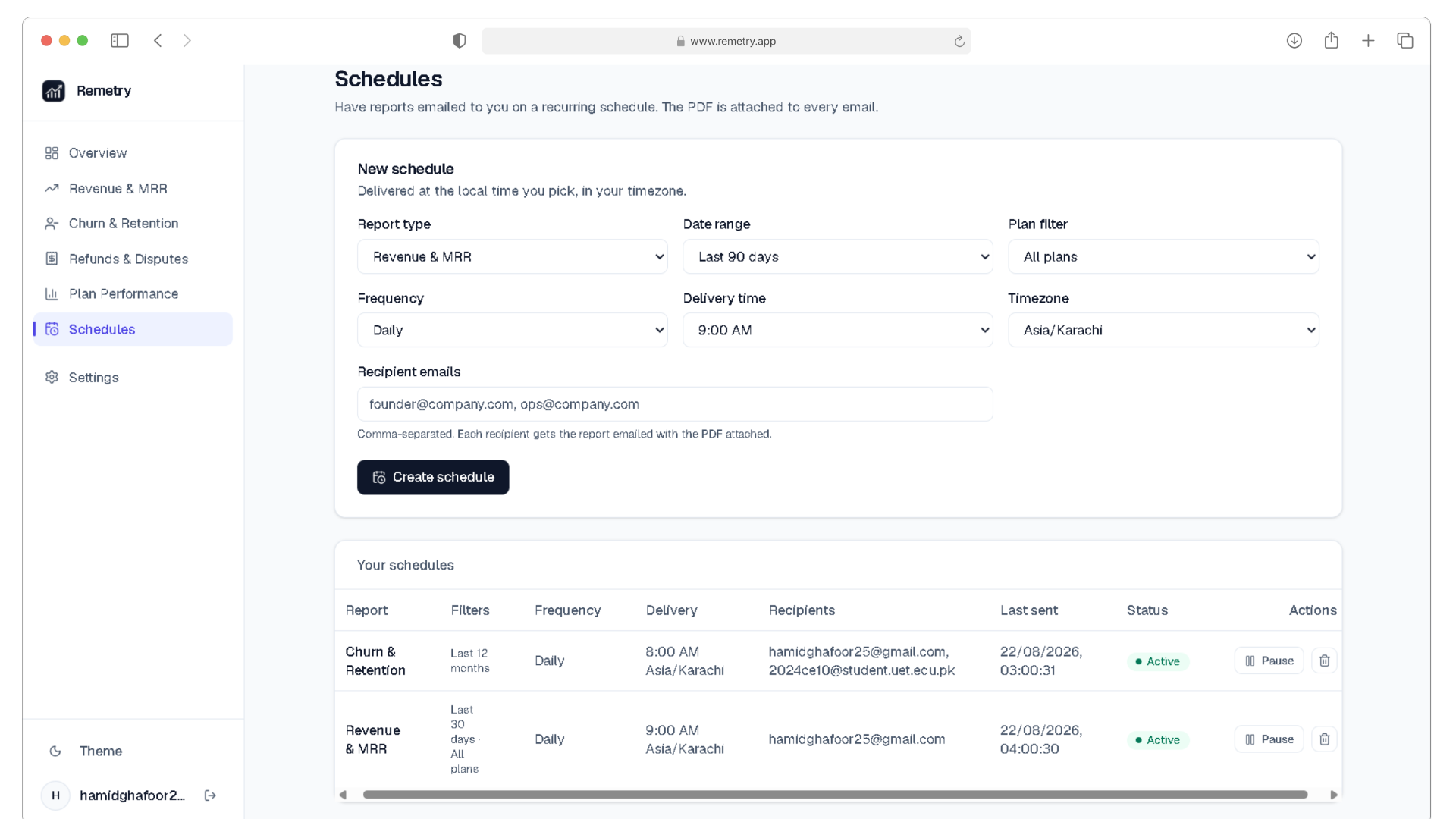 Automated reports dashboard